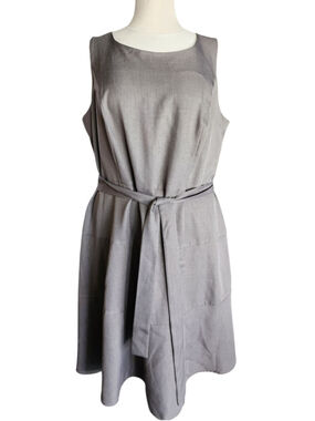 Studio One New York 16W Gray Sleeveless Belted Dress Plus Size A-Line Career